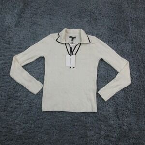 41 Hawthorn Sweater Womens Small White Collared Ribbed Knit Long Sleeve NWT